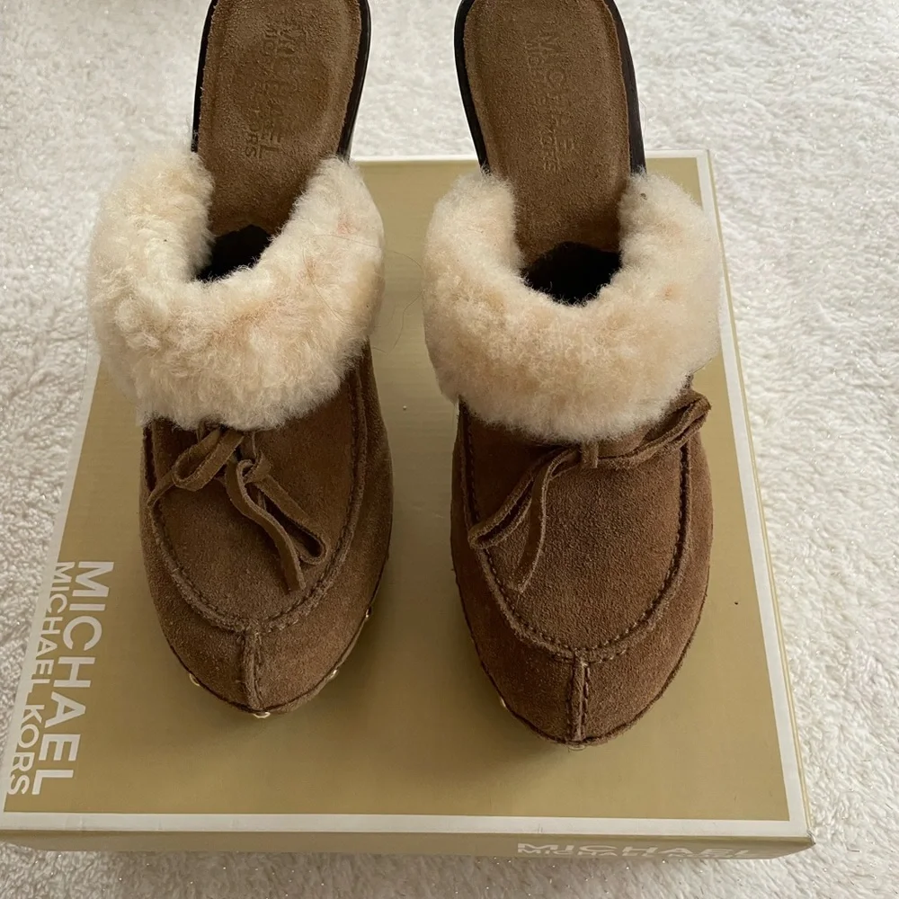 Michael Kors Tobacco suede high heeled clogs. Brand new! - Picture 2 of 6